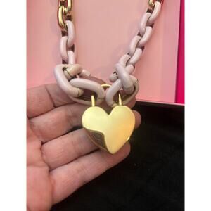 Stella and Dot Chunky Chain Necklace Heart Pendant White Gold Tone